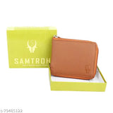 Tan faux leather bi-fold wallet with 2 compartments, free size (11cm x 9cm), ideal for men's stylish essentials