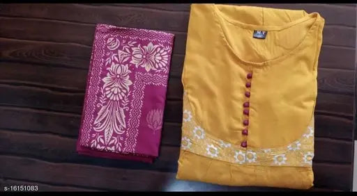 Women's rayon Anarkali printed mustard kurti, three-quarter sleeves, vibrant Indian fashion on model