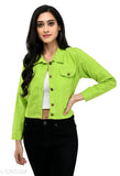Green cotton blend printed jacket for women, single-sized S (34in bust, 17in length), fashionable and pretty