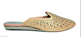 Synthetic peach slip-on women's flat shoes, embellished racecourse design in Indian sizes IND-3 to IND-8