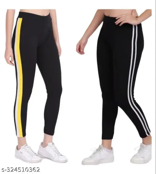 Black colorblocked Lycra jegging for women gym wear, ankle length workout legging for ladies. Sizes available: 26", 28", 30", 32", 34", Free Size, S, M, L, XL, XXL. Origin: India