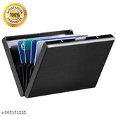 Metal card holder for men, 6 slots with RFID protection, black metallic finish, ideal for debit and credit cards