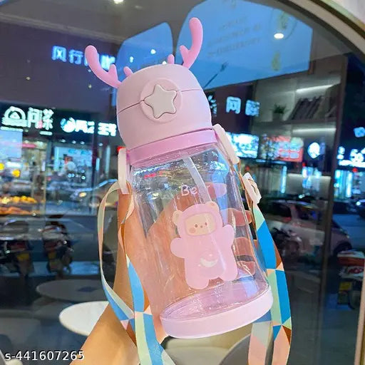 Trendy pink silicone water bottle for kids, BPA-free, 600ml capacity, with leakproof straw