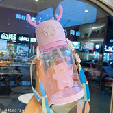 Trendy pink silicone water bottle for kids, BPA-free, 600ml capacity, with leakproof straw