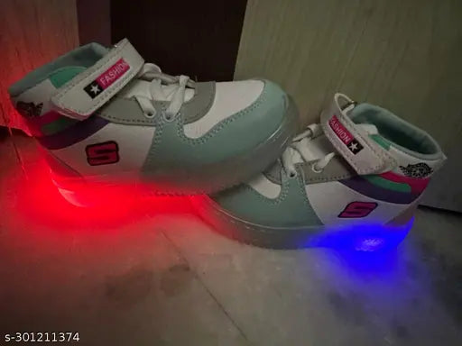 Colorblocked synthetic LED light shoes for kids, fun and safe playtime footwear from India