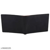 Black PU casual wallet with two compartments and five card slots, perfect for men's everyday essentials. Solid black design, great for gifting. Made in India
