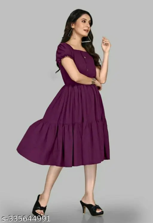 Fashion women's rayon fit-and-flare flower printed mini western dress with short sleeves, solid pattern, available in sizes S to XXL. Rayon mini dress image represents product color variation