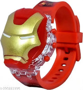 Red & Gold Iron Man digital watch with disco lights and music for kids, unisex design with silicone strap