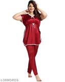 Maroon satin kaftan pyjama coord set for girls and women, comfortable sleepwear perfect for summers