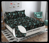 Multi-color elastic cotton 290TC fitted double bedsheet with 2 pillow covers (90x90 Full, 78x72 Fitted), ideal for summer use on 4-8 inch mattresses. Machine washable and durable