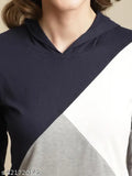 Cotton casual wear hoodie t-shirt, colorblocked long sleeves for women, India-made