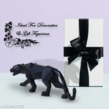 Modern geometrical black panther figurine, polyresin, home decor item for living room or bedroom tabletop