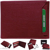 Brown PU leather men's wallet, removable card holder with 2 compartments, solid pattern