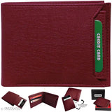 Brown PU leather men's wallet, removable card holder with 2 compartments, solid pattern