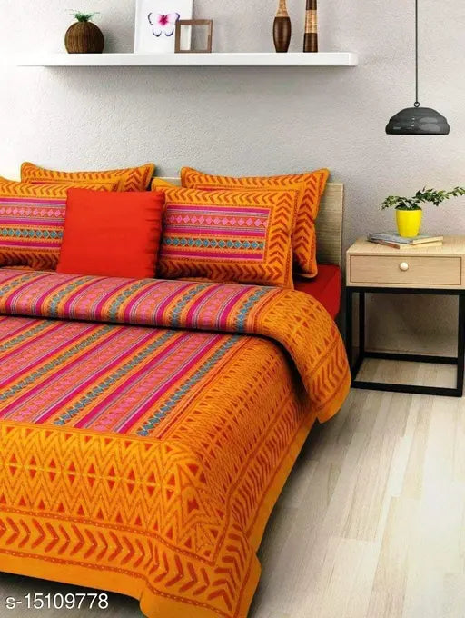 Sanganeri cotton queen-size bedsheets set of 2, soft 210 thread count, 4 pillow covers included, Indian handcrafted textiles