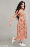 Orange rayon pleated kurti, three-quarter sleeves, Indian women's fashion