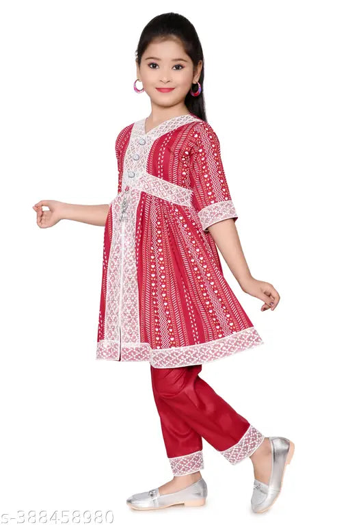 Embellished cotton blend anarkali dress set with harem pants for kids (2-3yrs to 9-10yrs), Indian traditional attire
