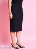 Plus size black pencil skirt for women, solid net polycotton, ideal for fashionable workwear