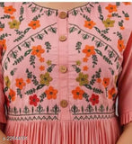 Pink rayon floral embroidered kurti, attractive Aakarsha design, perfect fit with drawstring waist, available in various sizes from S to XXXL, made in India