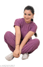 Women's & Girls Solid Color Nightwear Set - Lower T-Shirt Track Pants, India