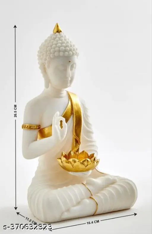 White polystone Buddha statue, exquisite home decor showpiece ideal for living rooms, study rooms, or a showcase