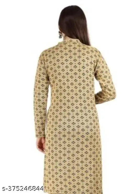 Wool winter kurti with printed combo, three-quarter sleeves, Indian fashion