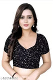 Indian free-size chiffon saree with sequin net blouse in self-design, velvet separate blouse piece