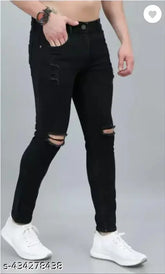 Trendy black Lycra men's jeans by Shubham Garments, damage style with comfortable fit and stylish look