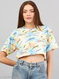Stylish cotton blend crop top with printed pattern, short sleeves for women (S-32", M-34", L-36", XL-38", XXL-40")