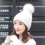 Warm, self-design winter beanie (Arcylic) with fur, perfect for women and girls during chilly days - ideal for various indoor/outdoor activities