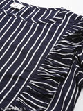 Blue striped round nightsuit, rayon fabric, stylish and comfortable women's sleepwear by Yash Gallery