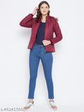 Maroon full-sleeve Vero Amore women's parka jacket, polyester, high-quality polyfill, detachable faux fur hood, quilted, 3 pockets