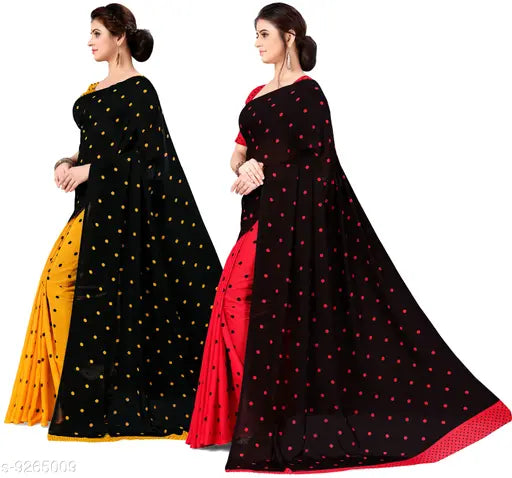 Indian Anand printed daily wear Georgette saree set (pack of 2), featuring solid net running blouses