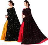 Indian Anand printed daily wear Georgette saree set (pack of 2), featuring solid net running blouses
