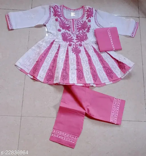 Embroidered cotton net kurti for girls, 9-10 years, Indian handcrafted fashion