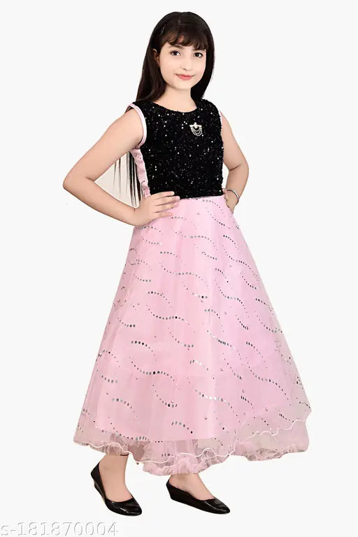 Stylish net party dress for girls, sleeveless solid pattern in various sizes (3-4yrs, 4-5yrs, etc.) from India