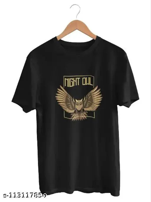 Short-sleeve cotton OWL print t-shirt, size S to XXXL. Made in India