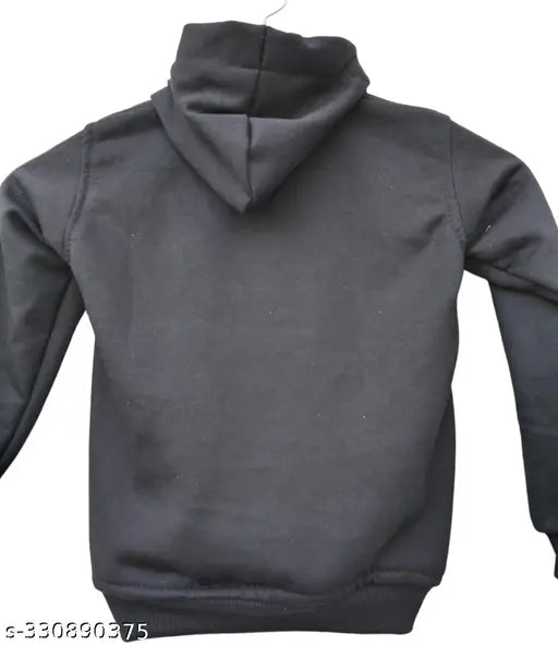 Black cotton hoddy for kids, printed net pattern, long sleeves, winter wear on display