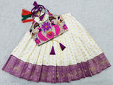 Art Silk baby girls readymade pattu pavadai lehenga choli, sleeveless & stitched net, 7-8 years size, jacquard silk with cotton inner, India