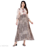 Women's muslin flared printed kurti, three-quarter sleeves, vibrant Indian print - M (Bust 38in, Length 47in)