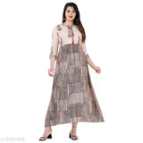 Women's muslin flared printed kurti, three-quarter sleeves, vibrant Indian print - M (Bust 38in, Length 47in)