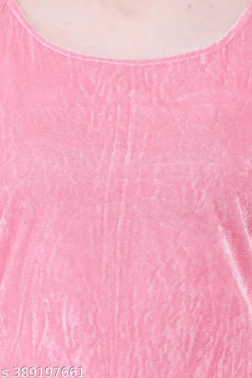 Light pink velvet cap sleeve jumpsuit, women's solid-patterned long outfit from India