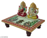Handmade marble Anticia Chowki with Laxmi Ganesh statues, perfect for home altar or gift (15x12x5 cm)