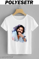 White printed t-shirt for men, short sleeves, polyester fabric, size S (36in x 36in), India origin