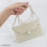 Handmade plastic pearl beaded bag, vintage-inspired evening clutch with 1 compartment, embellished net design