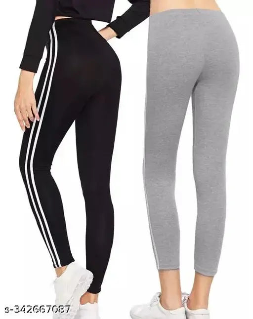 Striped cotton blend workout jeggings, free size (34 waist, 36 length), Indian-made activewear