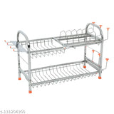 Stainless steel 2-shelf kitchen utensils rack, 15 x 21 inches organizer for plates and cutlery in India