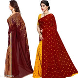 Two printed Georgette sarees with separate blouse pieces, free size from Anand Sarees, Indian origin