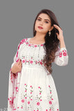 White Embroidered Georgette Sharara Set for Women & Girls, featuring three-quarter sleeves and printed design. Ideal for weddings, birthdays, or anniversaries