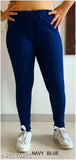 Stretchable denim navy blue jegging belt, comfortable and stylish party wear with elastic closure and pocket on backside